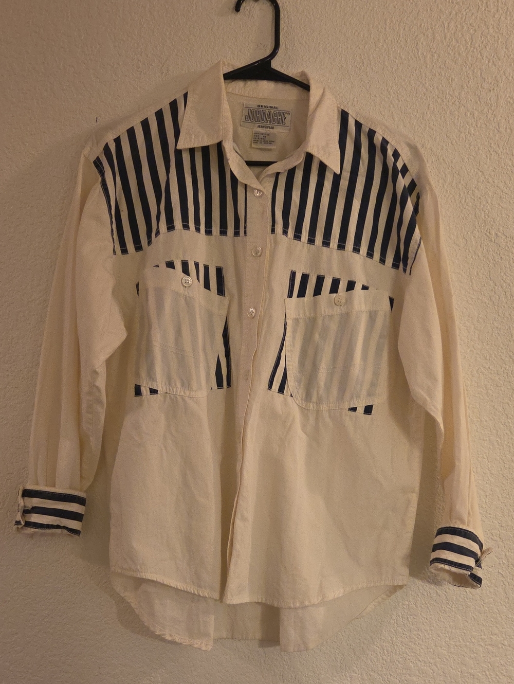 Jordache White  Button-Down with Navy Stripe Accents